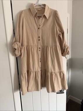 Beige Tiered Button-Front Mini Dress by Rails & Raye